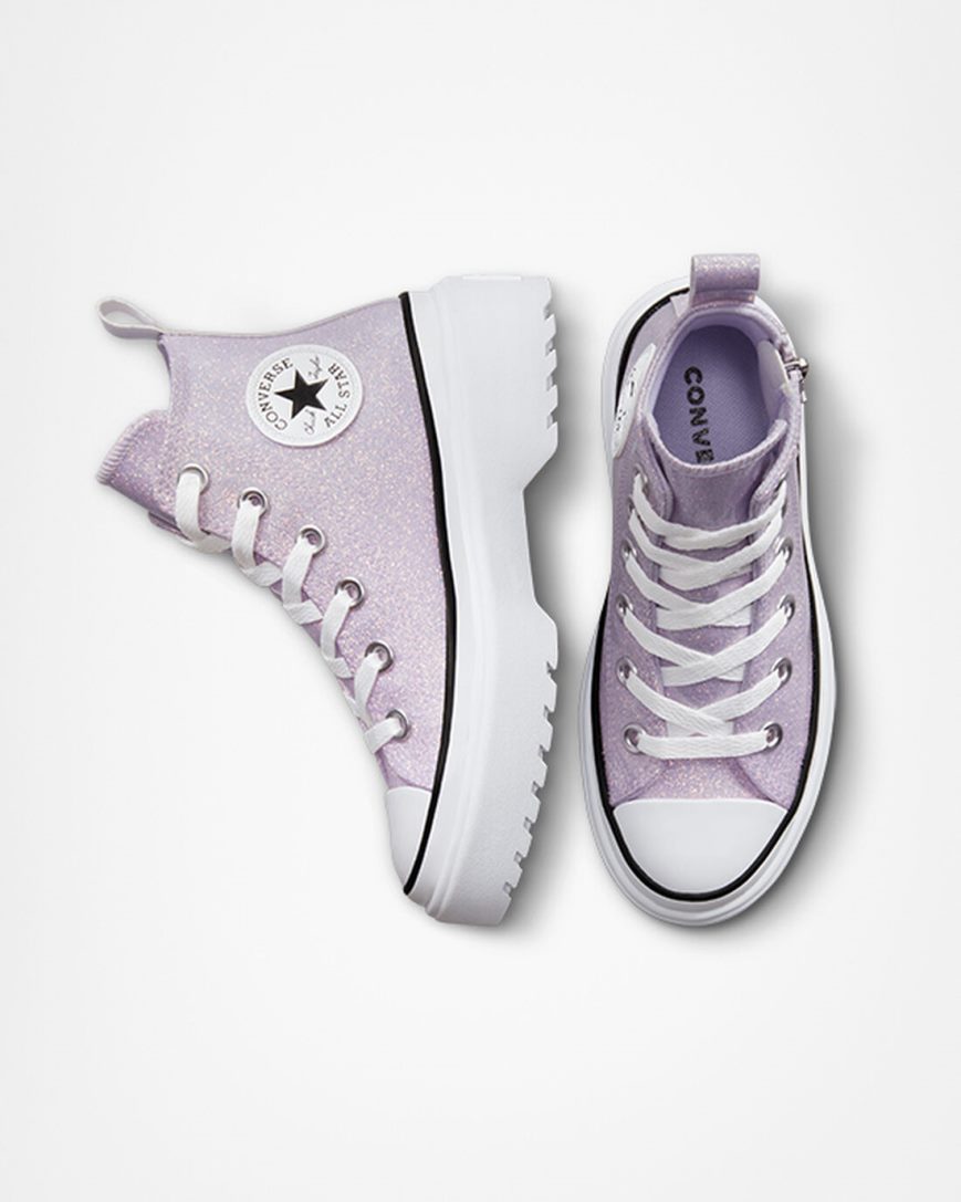 Girls' Converse Chuck Taylor All Star Lugged Lift Glitter High Top Platform Shoes Purple / White / Black | AU 38E41B